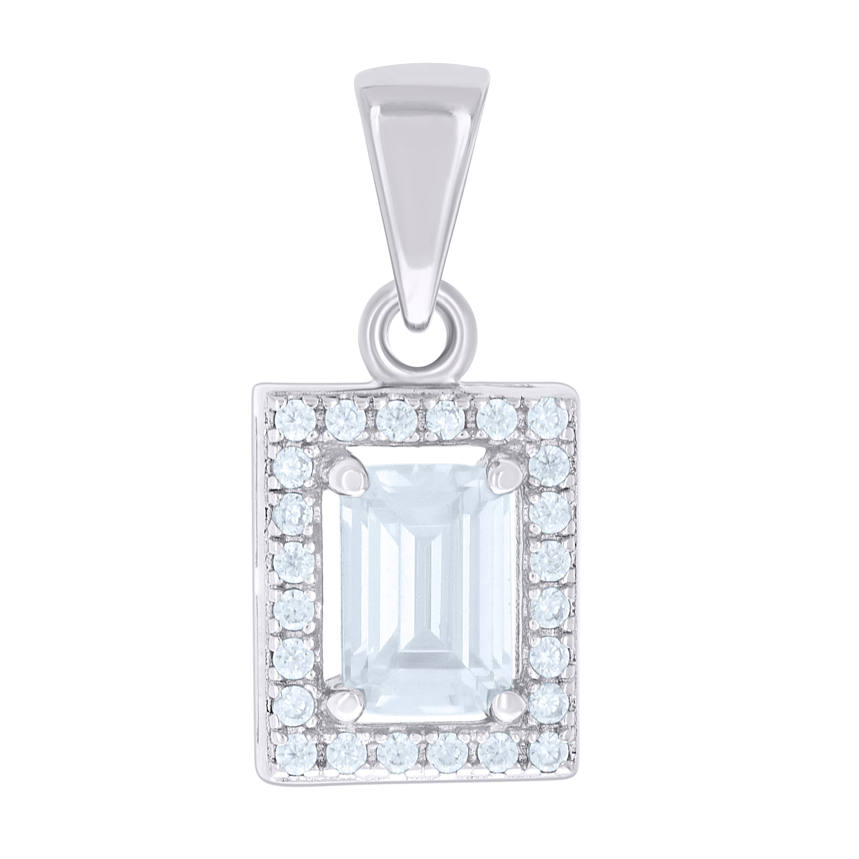 925 Sterling Silver Womens Emerald-Cut Round Cubic-Zirconia Fashion Charm Pendant