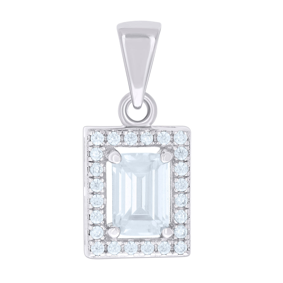 925 Sterling Silver Womens Emerald-Cut Round Cubic-Zirconia Fashion Charm Pendant