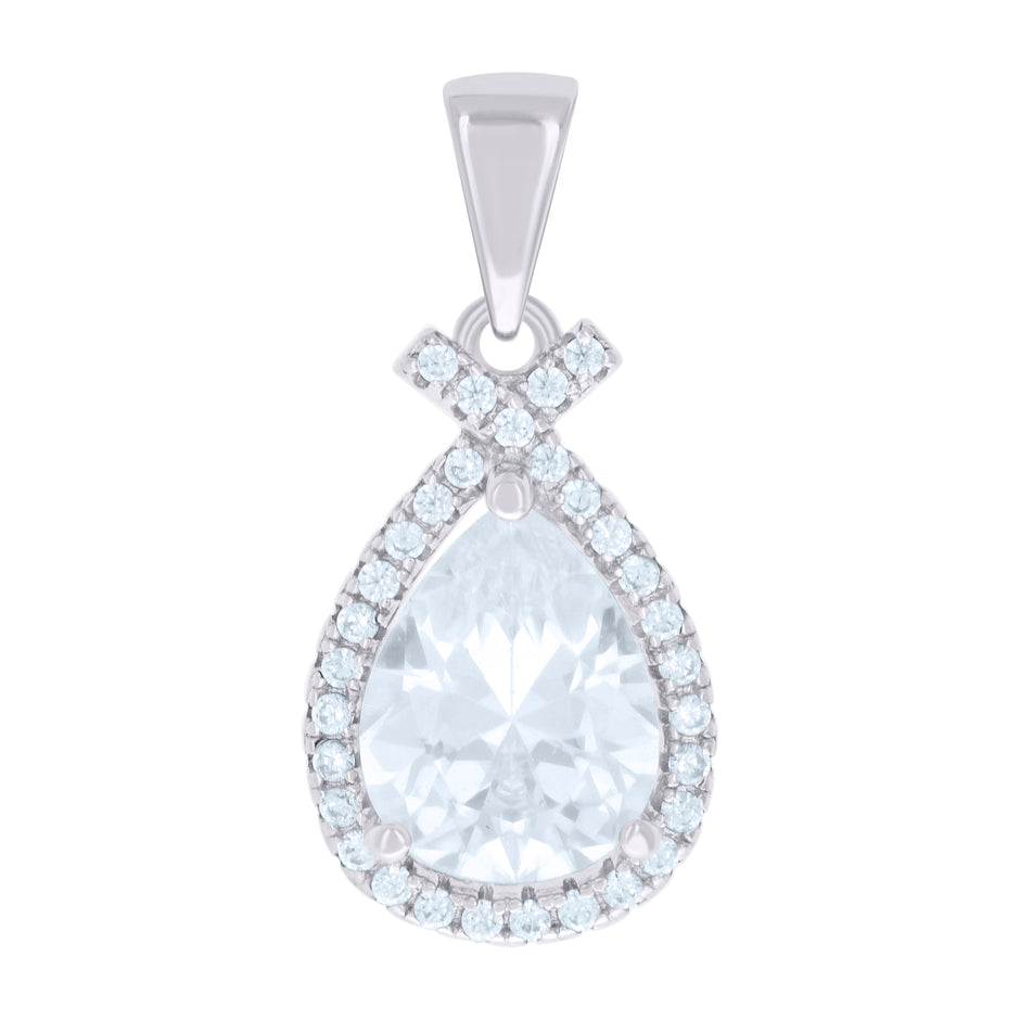 925 Sterling Silver Womens Pear Round Cubic-Zirconia Fashion Charm Pendant