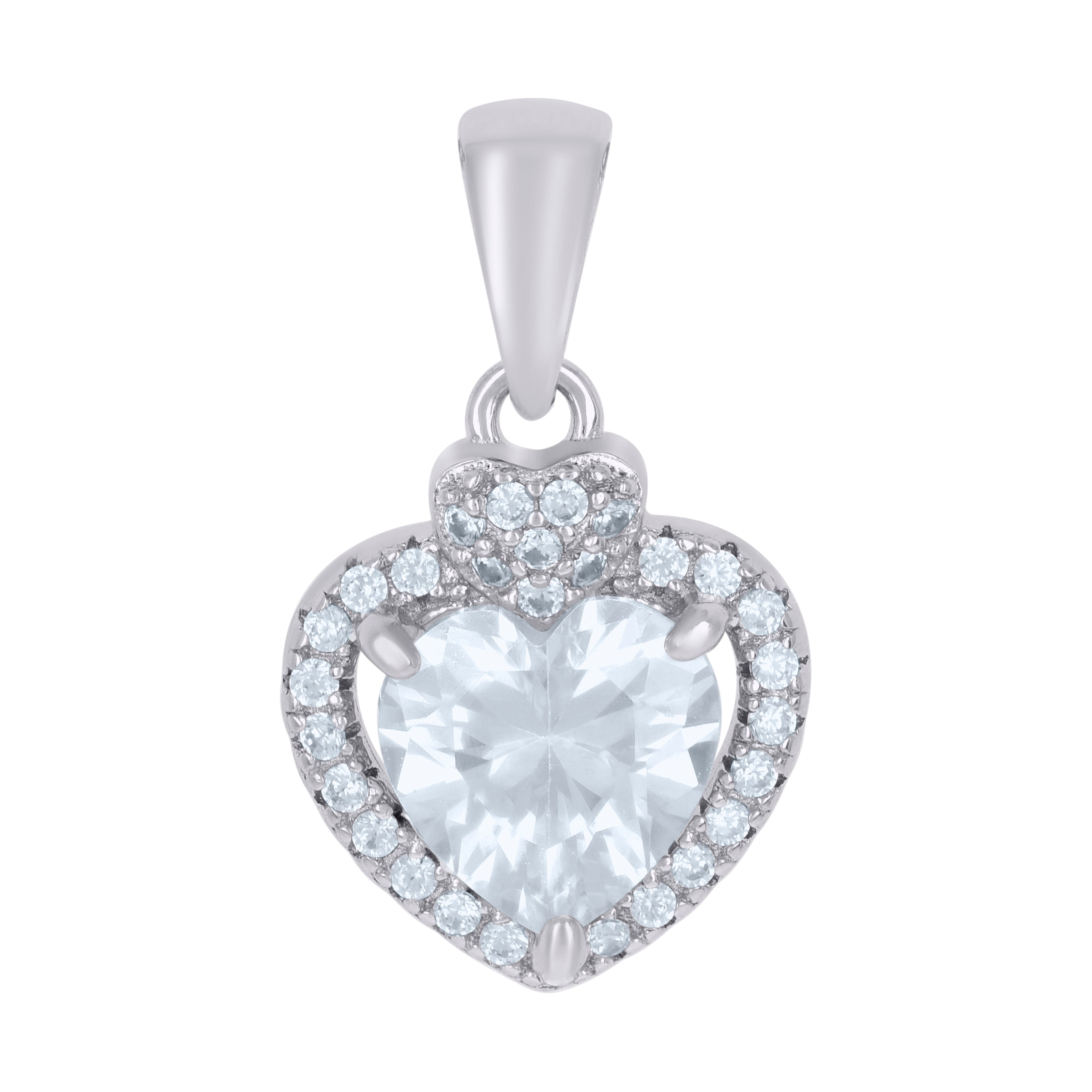 925 Sterling Silver Womens Heart Round Cubic-Zirconia Heart Charm Pendant