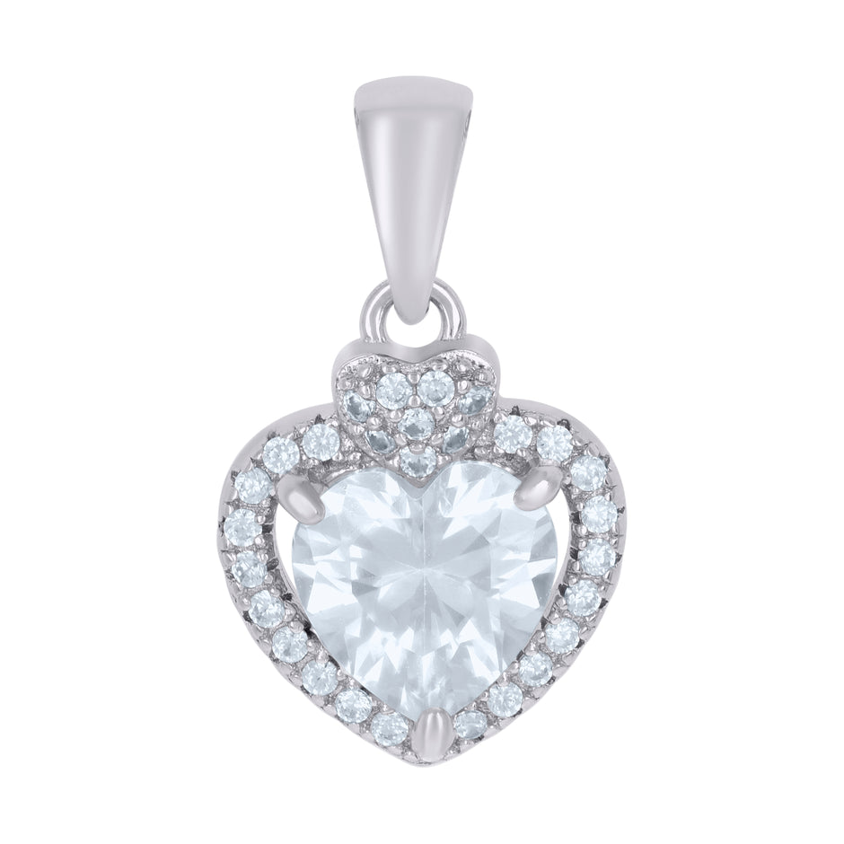 925 Sterling Silver Womens Heart Round Cubic-Zirconia Heart Charm Pendant