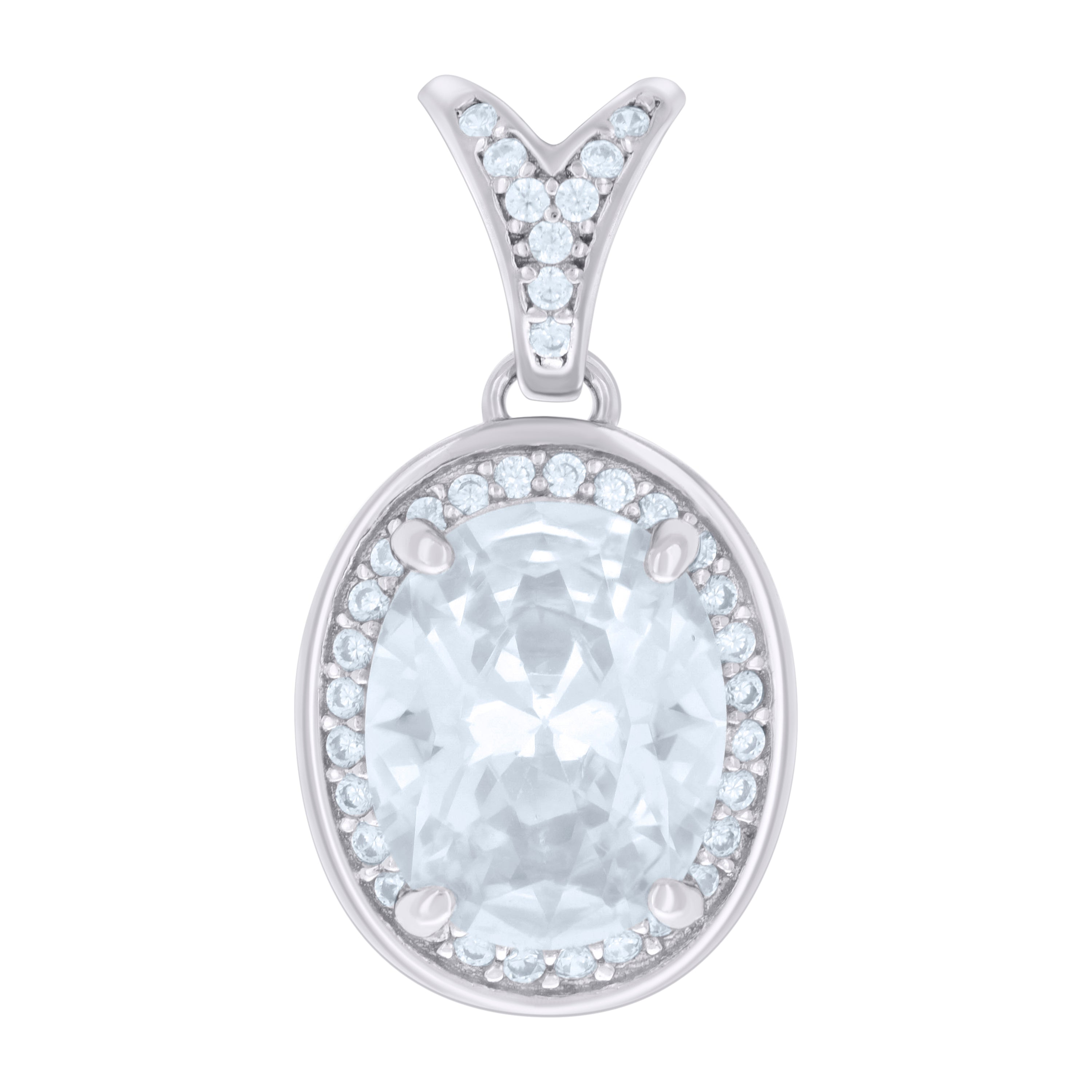 925 Sterling Silver Womens Oval Round Cubic-Zirconia Fashion Charm Pendant