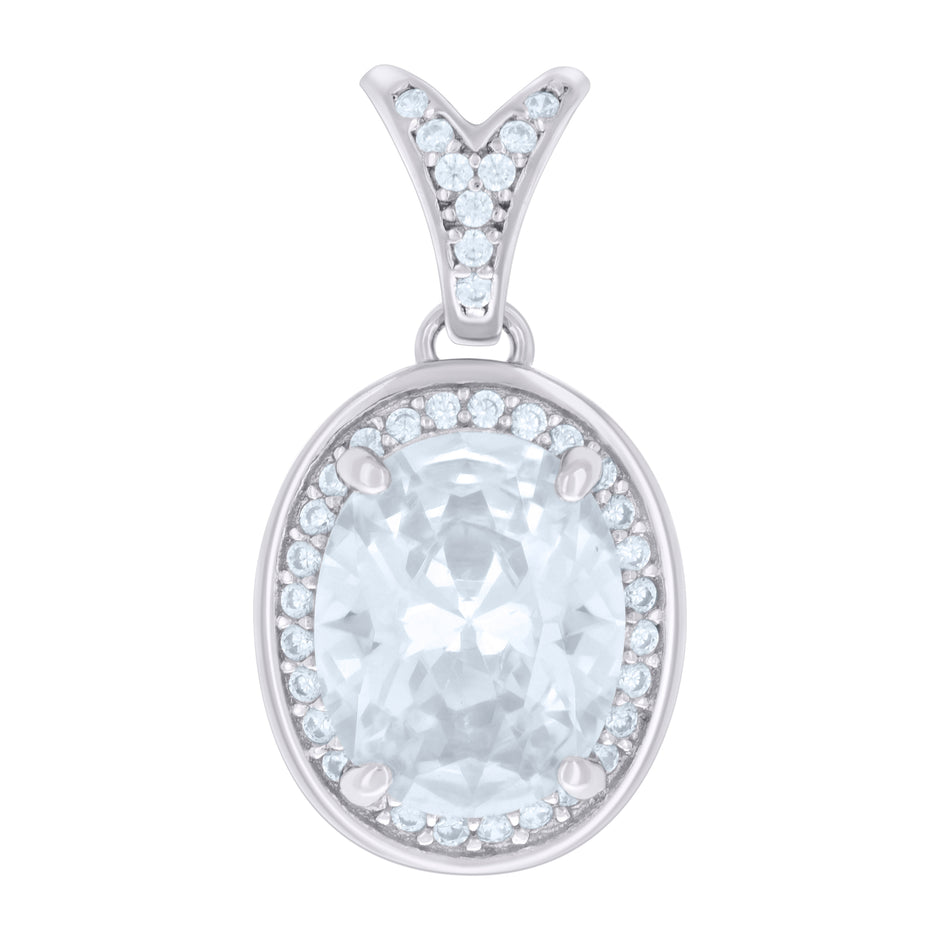 925 Sterling Silver Womens Oval Round Cubic-Zirconia Fashion Charm Pendant
