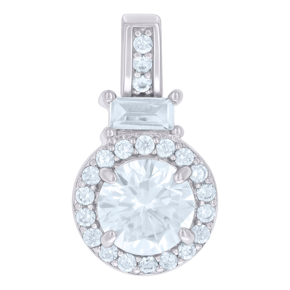 925 Sterling Silver Womens Emerald-Cut Round Cubic-Zirconia Fashion Charm Pendant