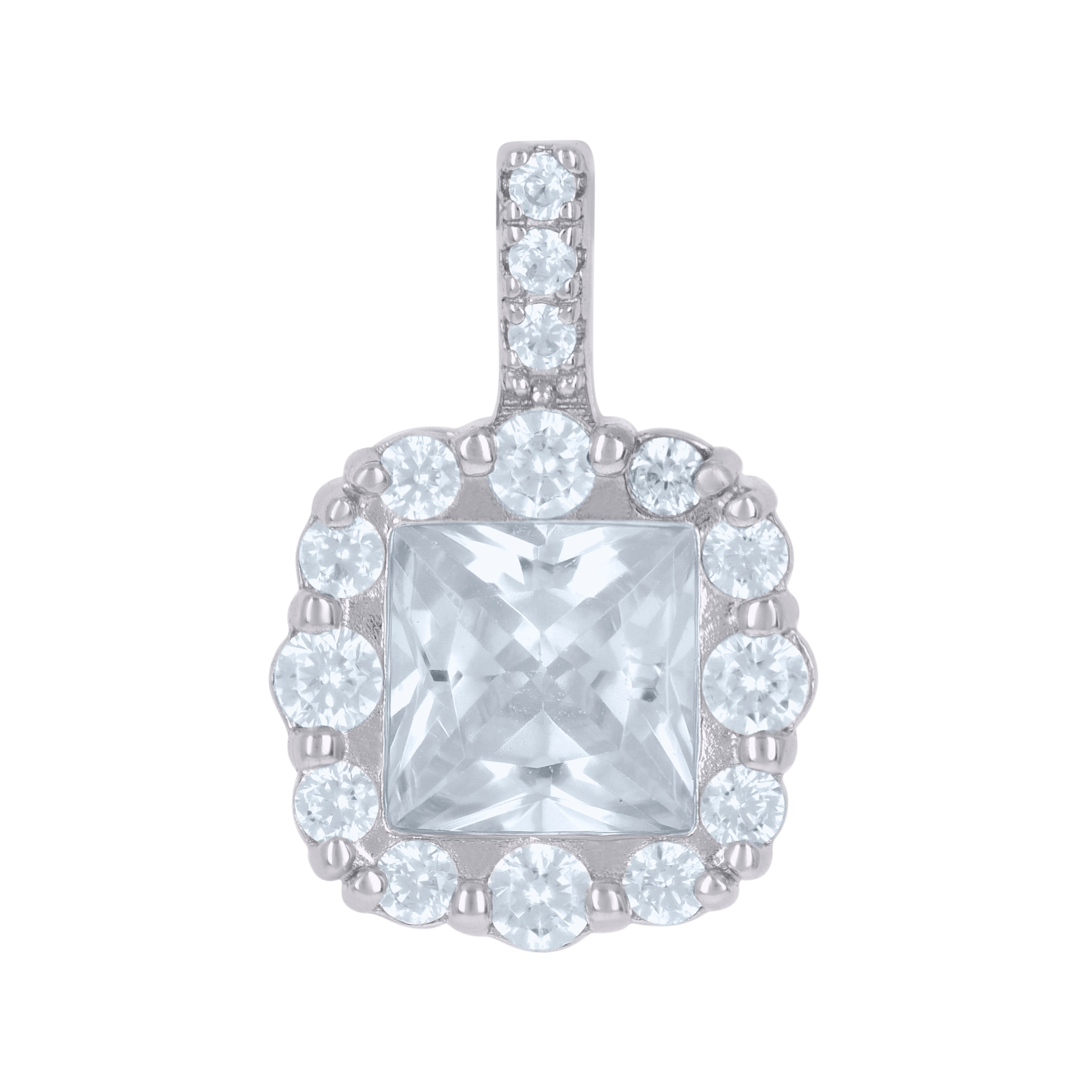 925 Sterling Silver Womens Princess-Cut Round Cubic-Zirconia Fashion Charm Pendant