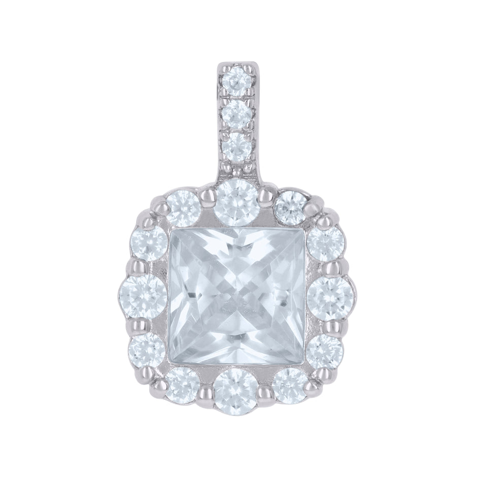 925 Sterling Silver Womens Princess-Cut Round Cubic-Zirconia Fashion Charm Pendant
