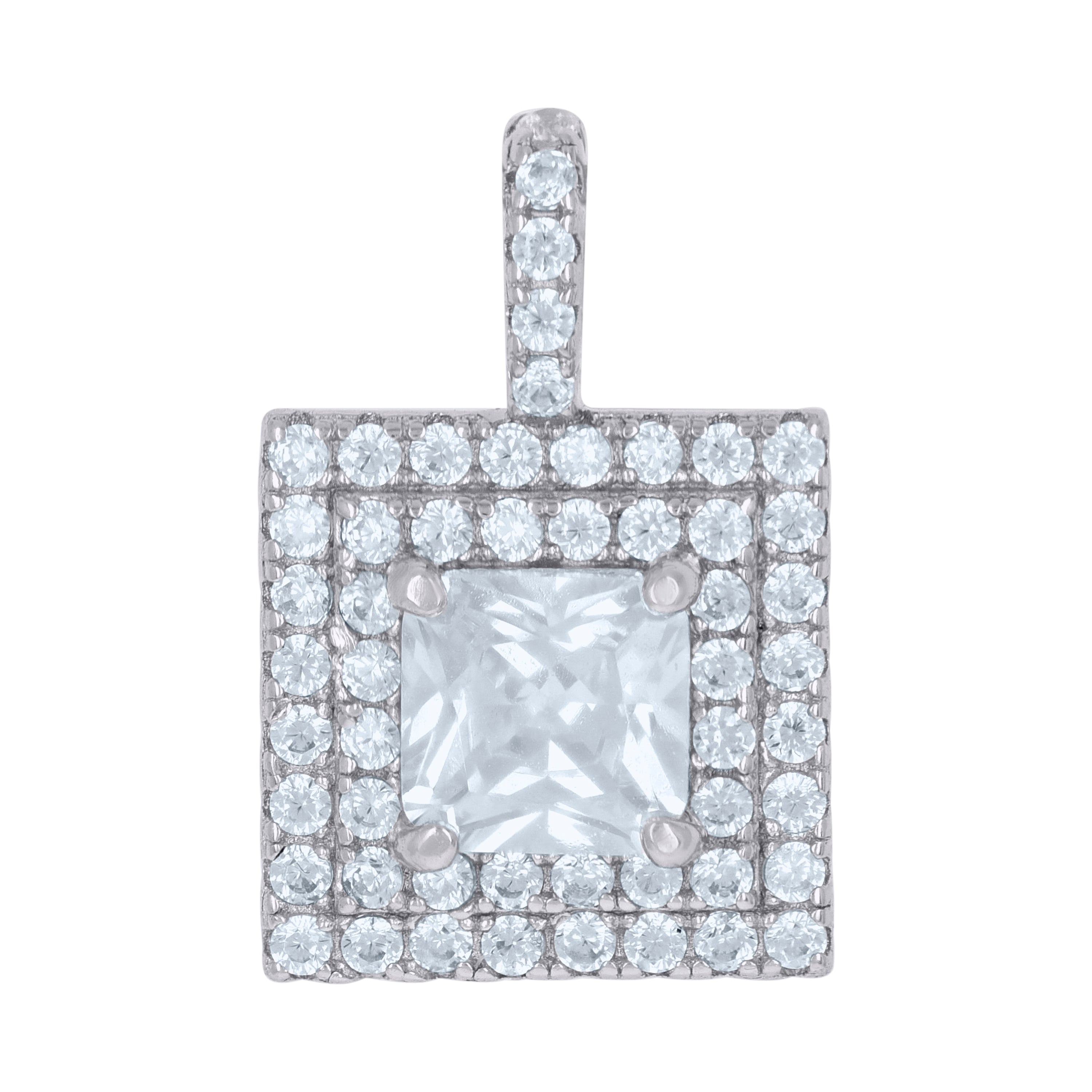 925 Sterling Silver Womens Princess-Cut Round Cubic-Zirconia Square Fashion Charm Pendant