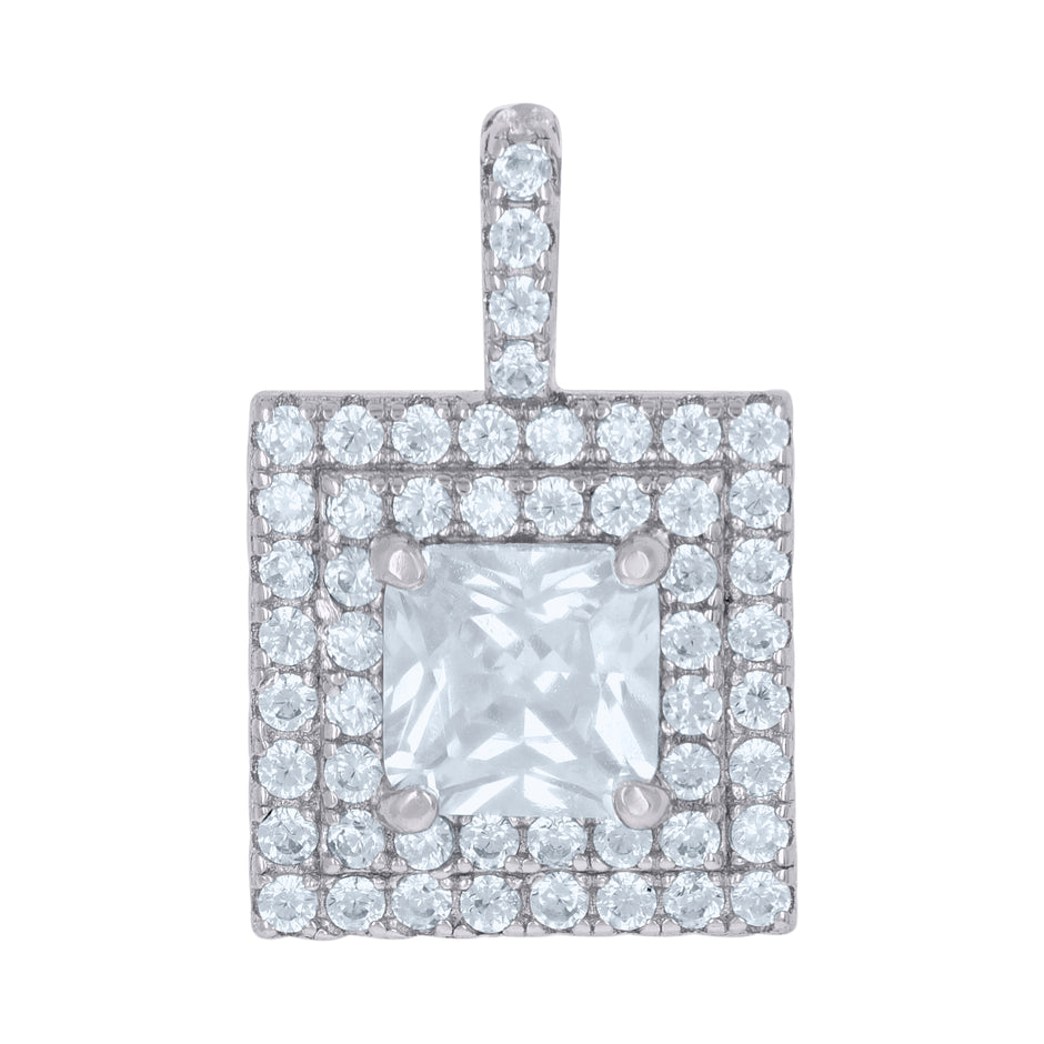 925 Sterling Silver Womens Princess-Cut Round Cubic-Zirconia Square Fashion Charm Pendant