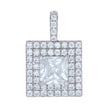 925 Sterling Silver Womens Princess-Cut Round Cubic-Zirconia Square Fashion Charm Pendant