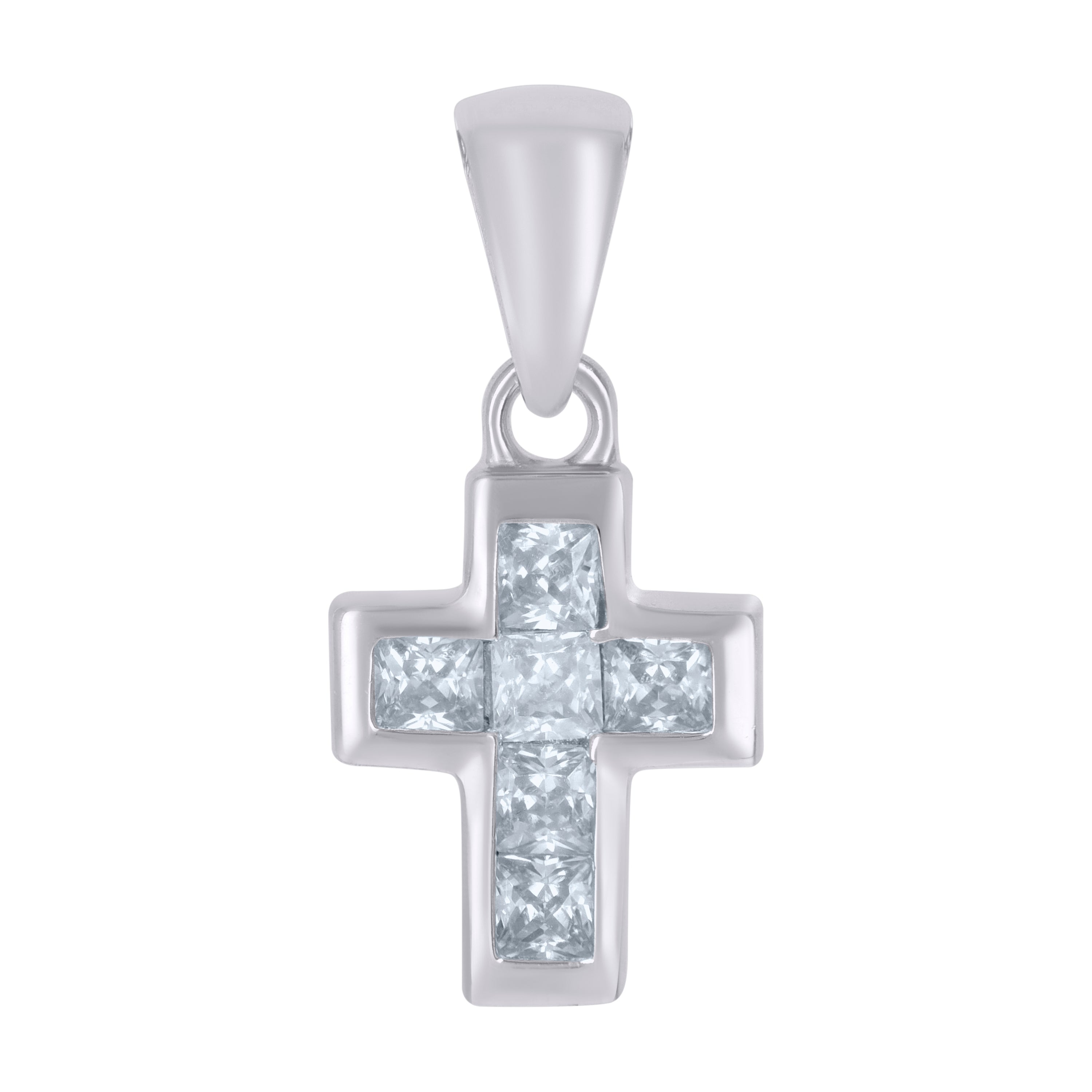 925 Sterling Silver Womens Princess-Cut Cubic-Zirconia Cross Religious Charm Pendant