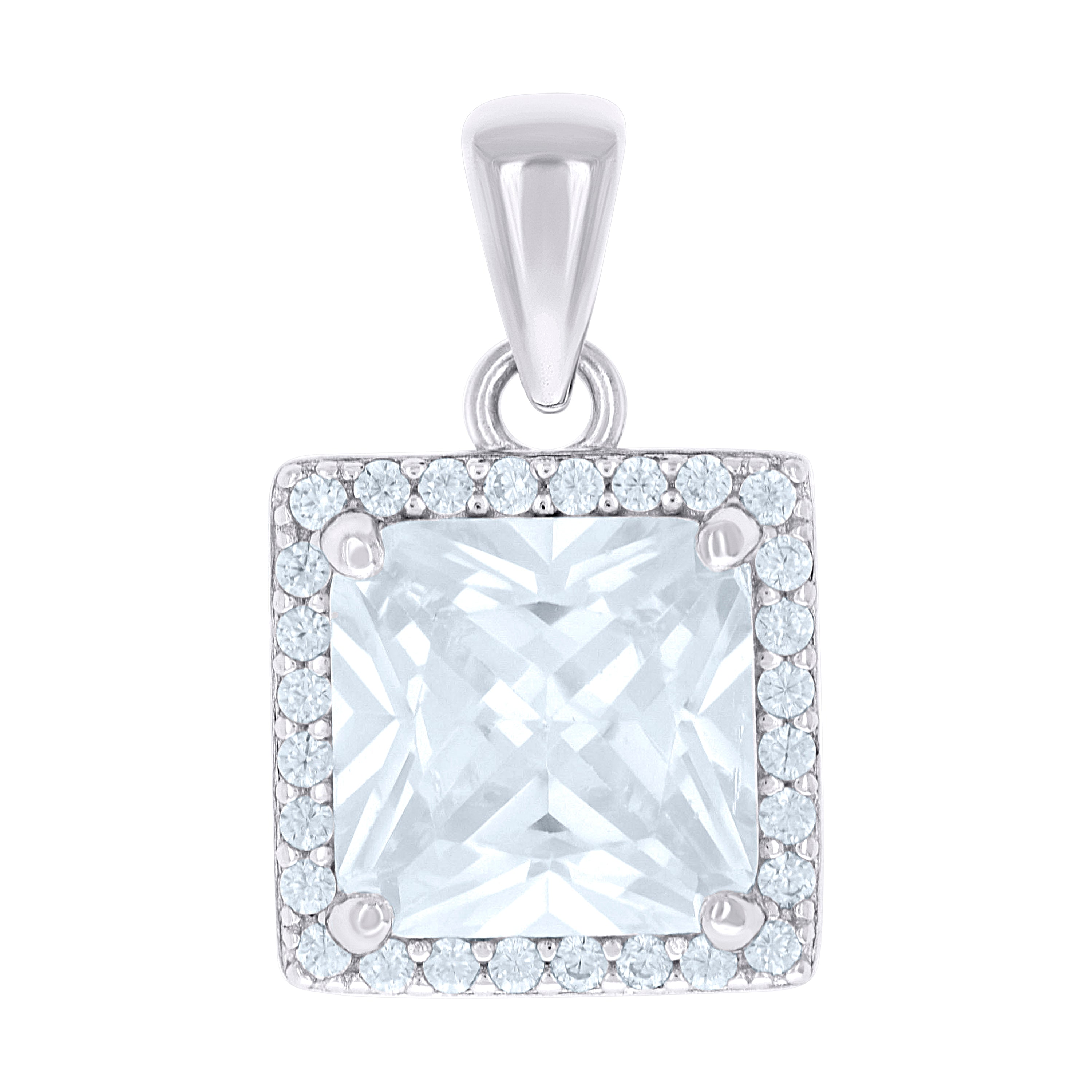 925 Sterling Silver Womens Princess-Cut Round Cubic-Zirconia Square Fashion Charm Pendant
