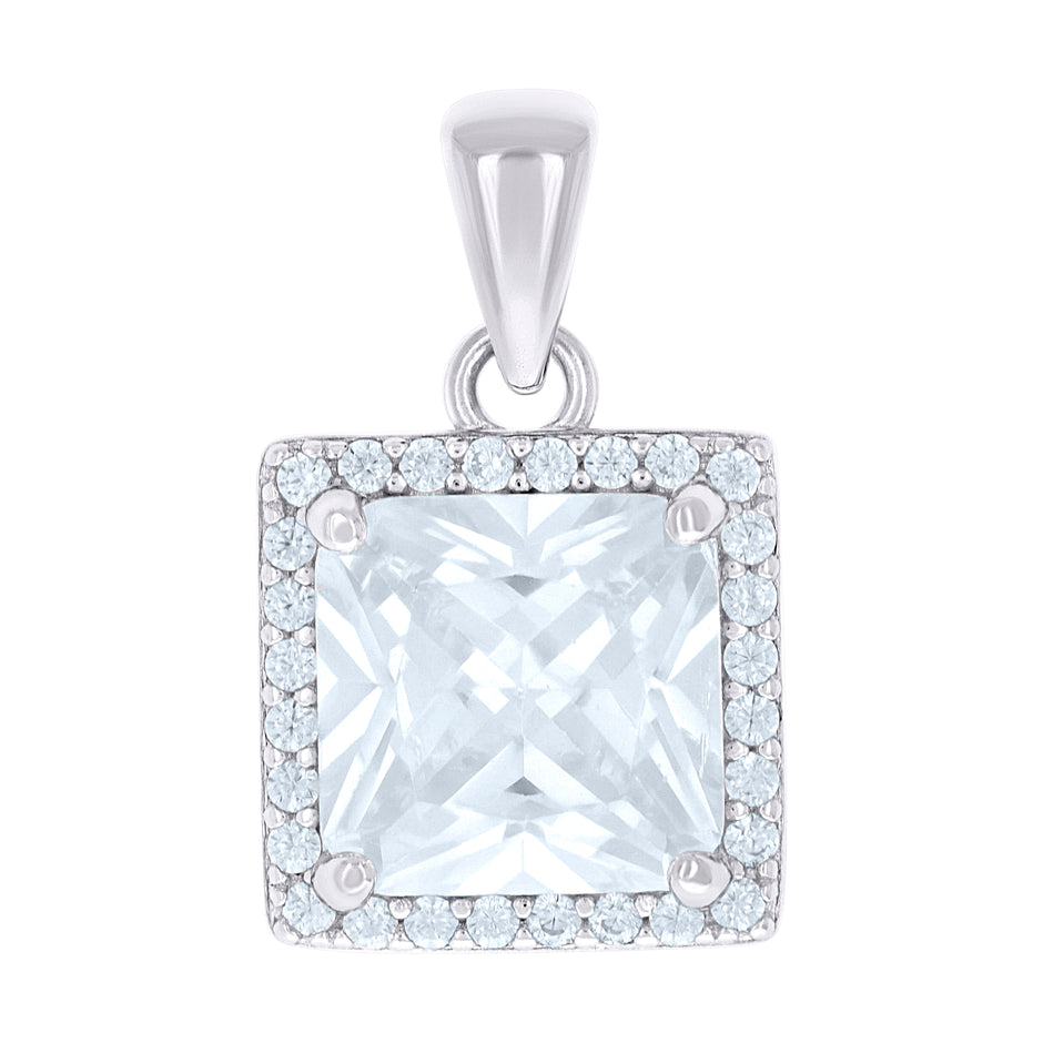 925 Sterling Silver Womens Princess-Cut Round Cubic-Zirconia Square Fashion Charm Pendant