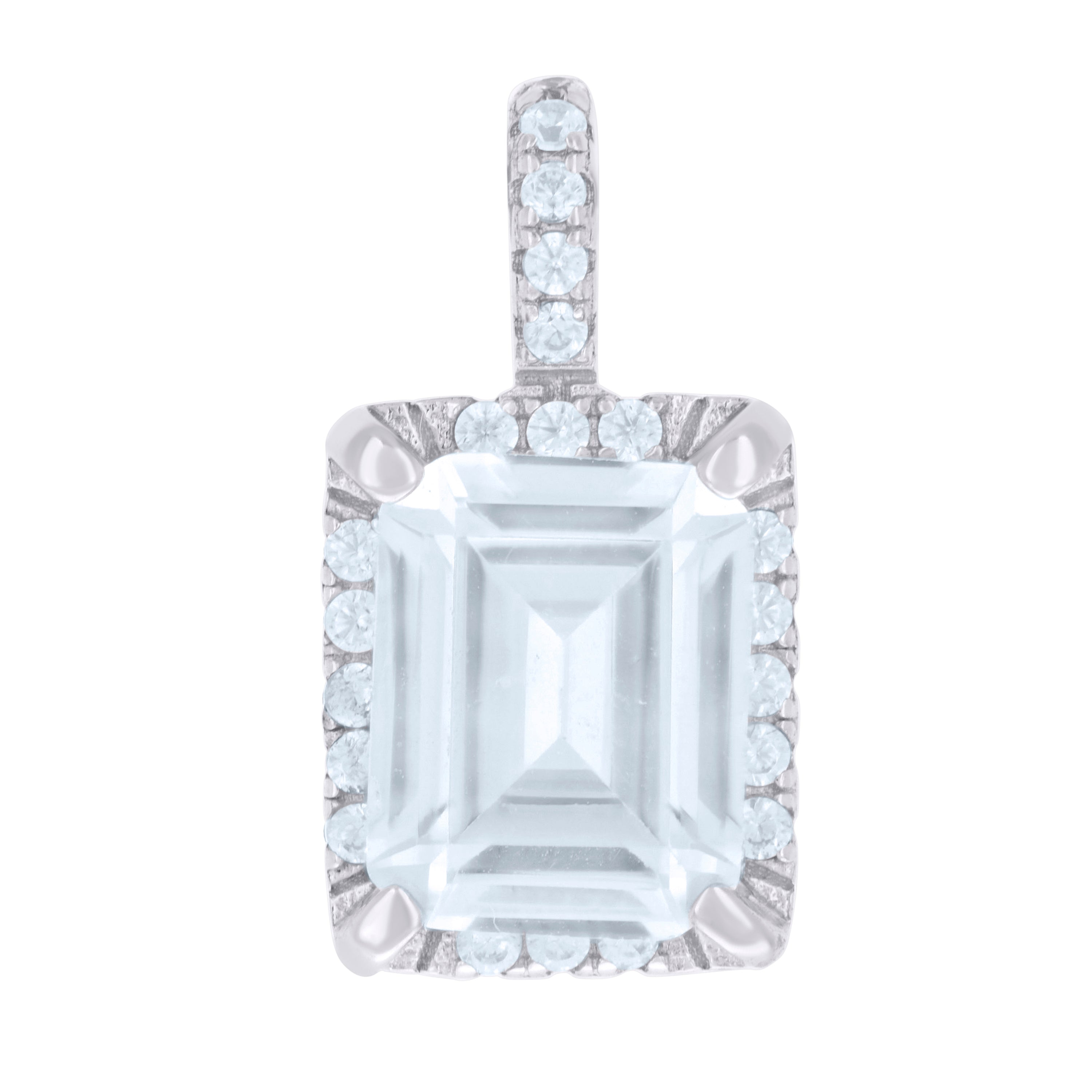 925 Sterling Silver Womens Emerald-Cut Round Cubic-Zirconia Fashion Charm Pendant
