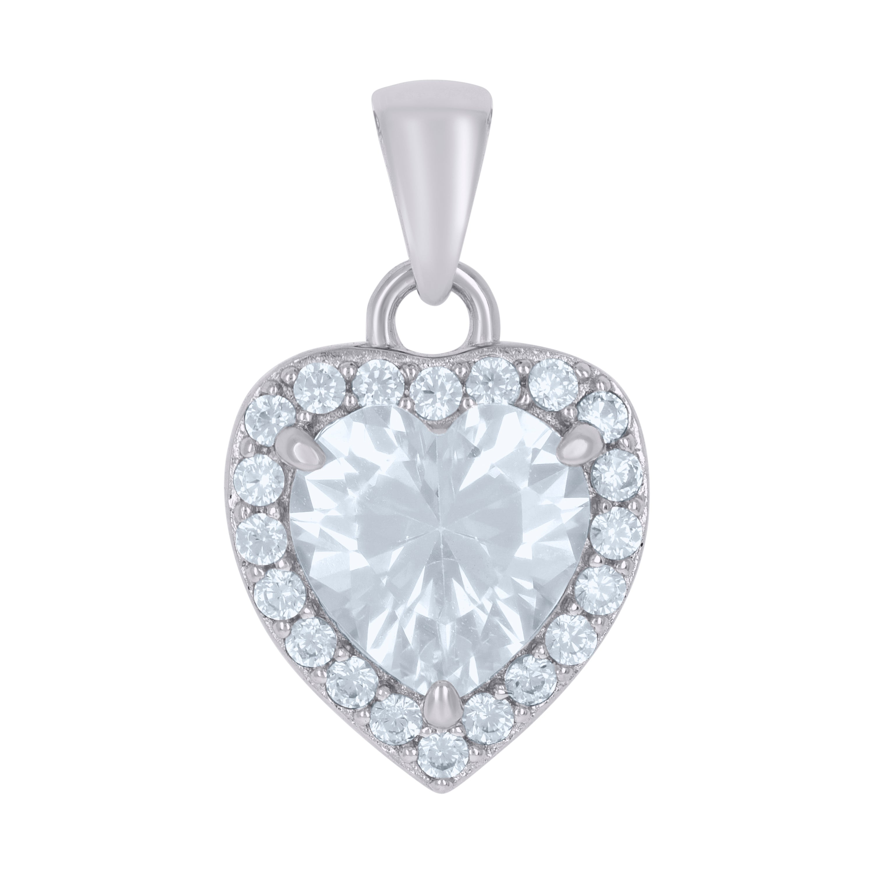 925 Sterling Silver Womens Heart Round Cubic-Zirconia Heart Charm Pendant