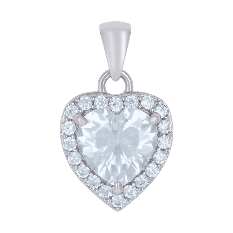 925 Sterling Silver Womens Heart Round Cubic-Zirconia Heart Charm Pendant