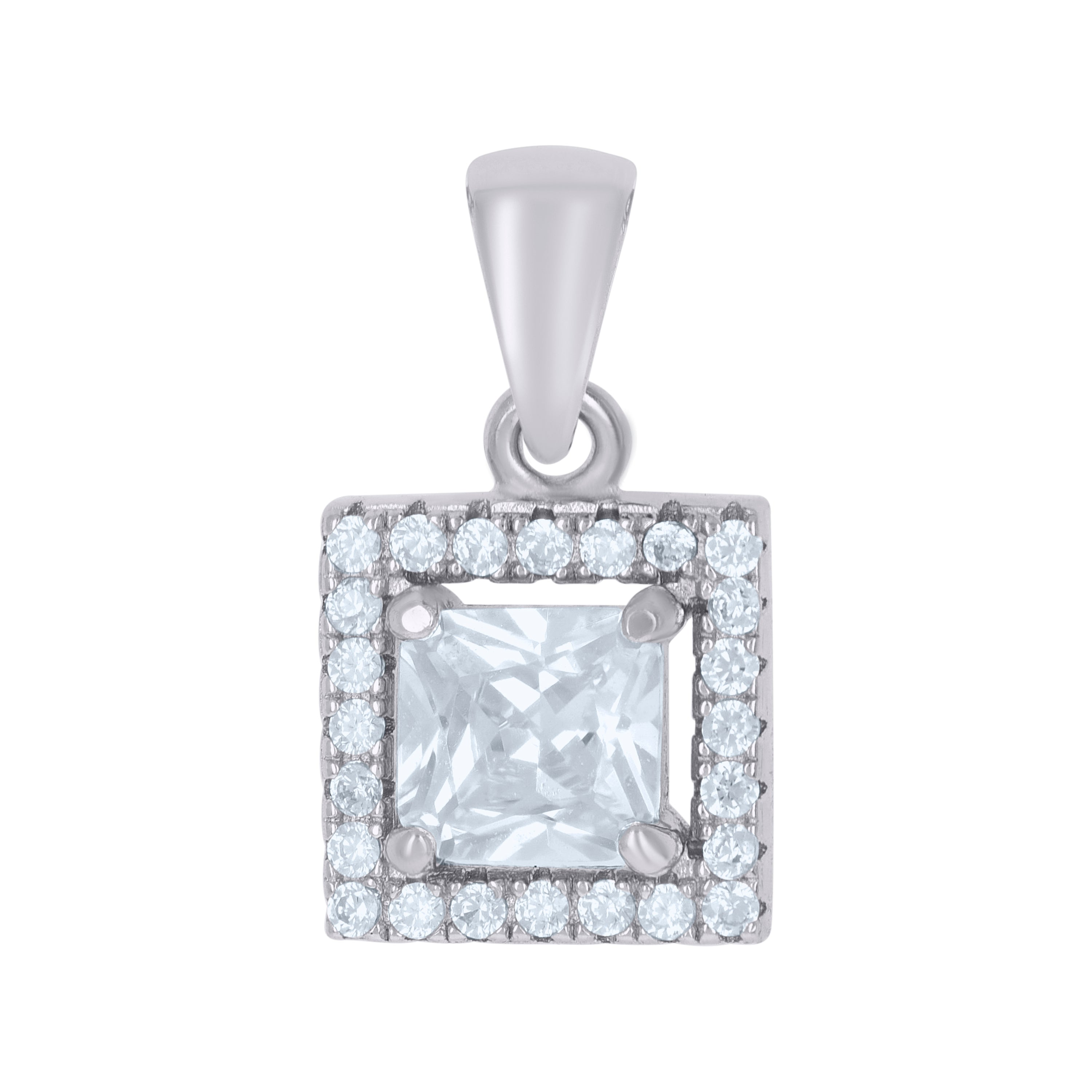 925 Sterling Silver Womens Princess-Cut Round Cubic-Zirconia Square Fashion Charm Pendant