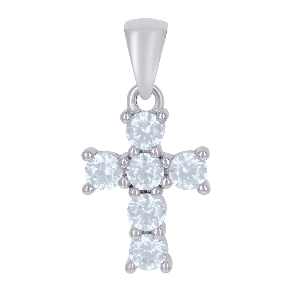 925 Sterling Silver Womens Cubic-Zirconia Cross Religious Charm Pendant