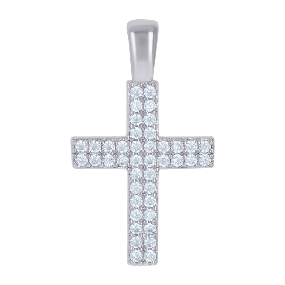 925 Sterling Silver Womens Cubic-Zirconia Cross Religious Charm Pendant