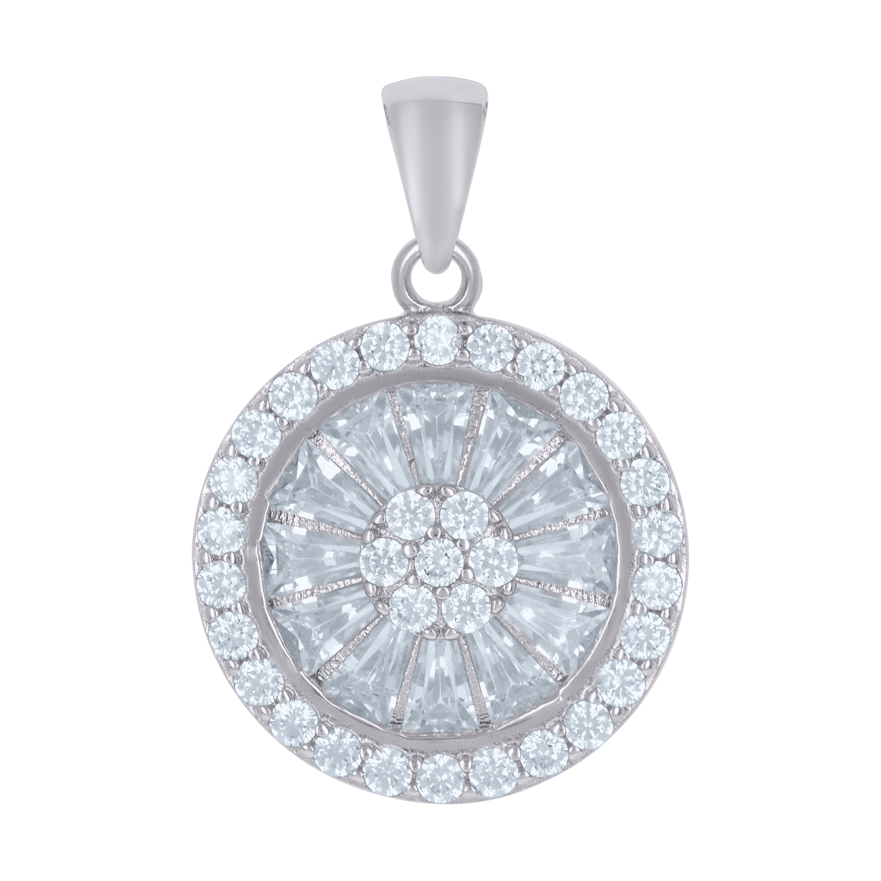 925 Sterling Silver Womens Baguette Round Cubic-Zirconia Fashion Charm Pendant