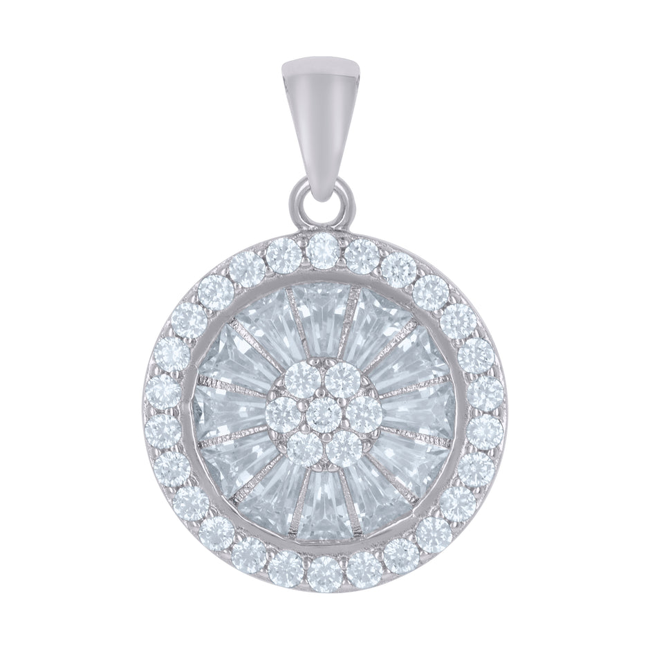 925 Sterling Silver Womens Baguette Round Cubic-Zirconia Fashion Charm Pendant