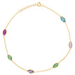 14Kt Yellow Gold Womens Multi-Color Marquise Cubic Zirconia Chain Anklet Size 10 Inches