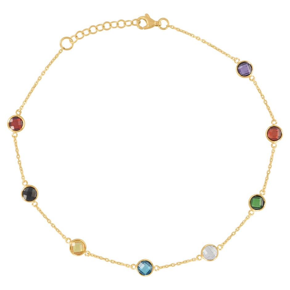 14Kt Yellow Gold Womens Multi-Color Cubic Zirconia Chain Anklet Size 10 Inches
