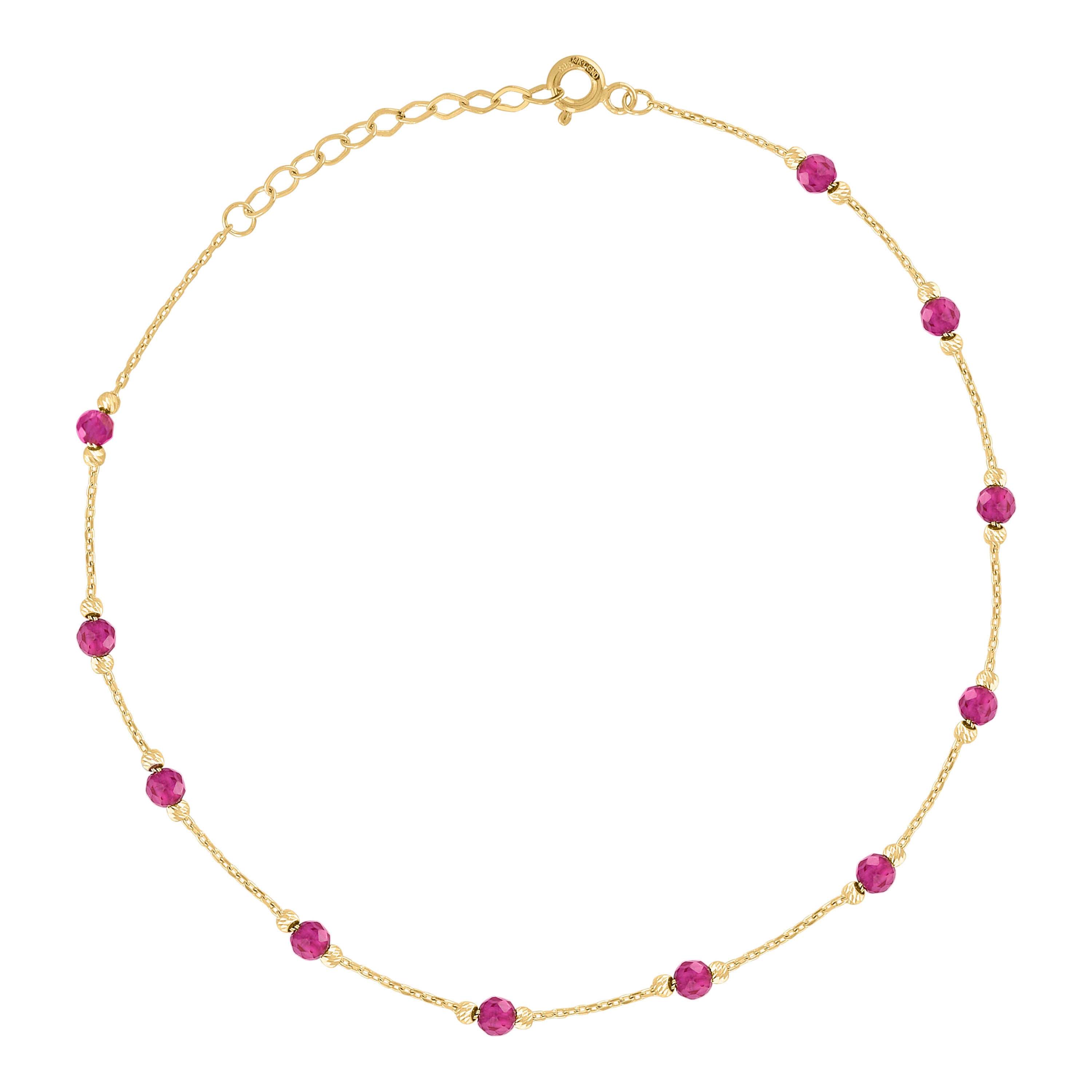 14Kt Yellow Gold Womens Pink Cubic Zirconia Chain Anklet Size 10 Inches