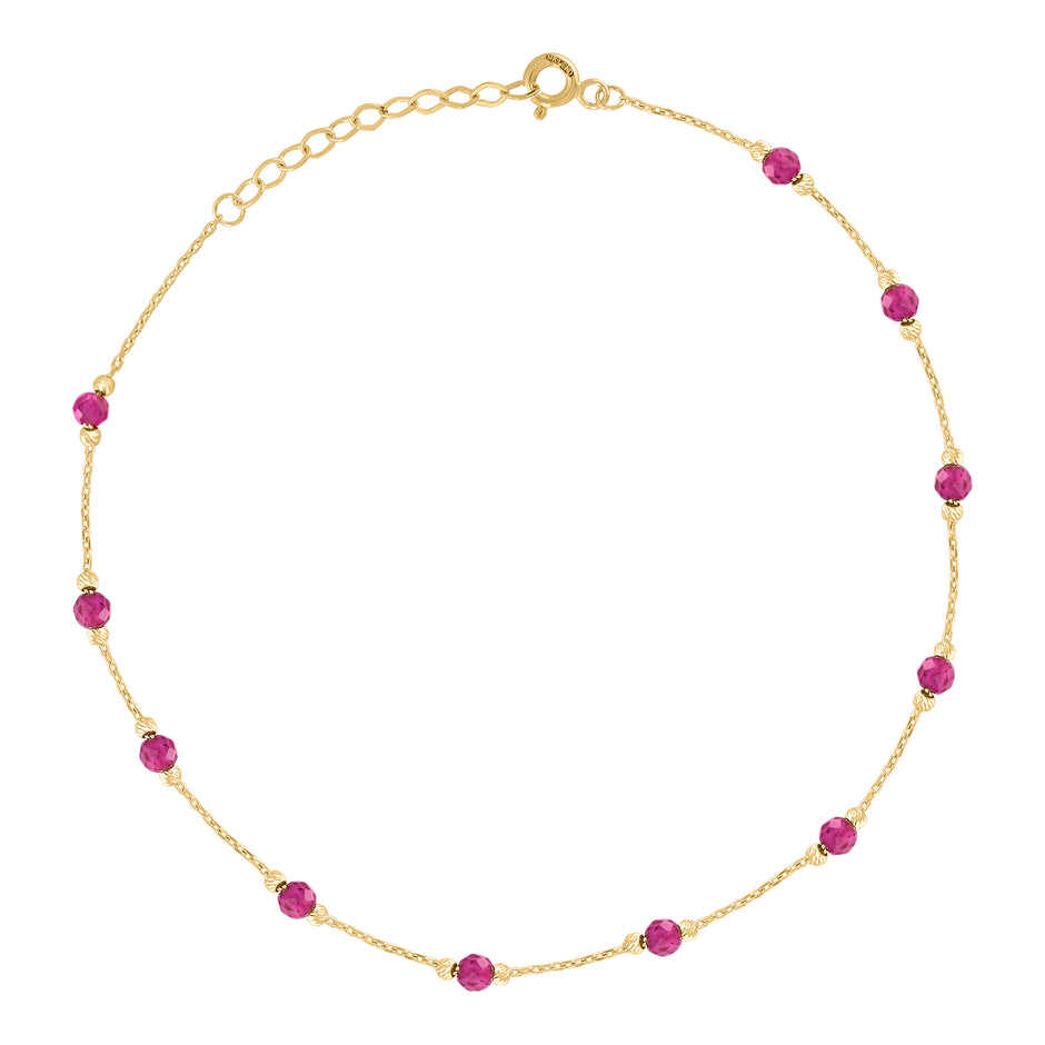 14Kt Yellow Gold Womens Pink Cubic Zirconia Chain Anklet Size 10 Inches
