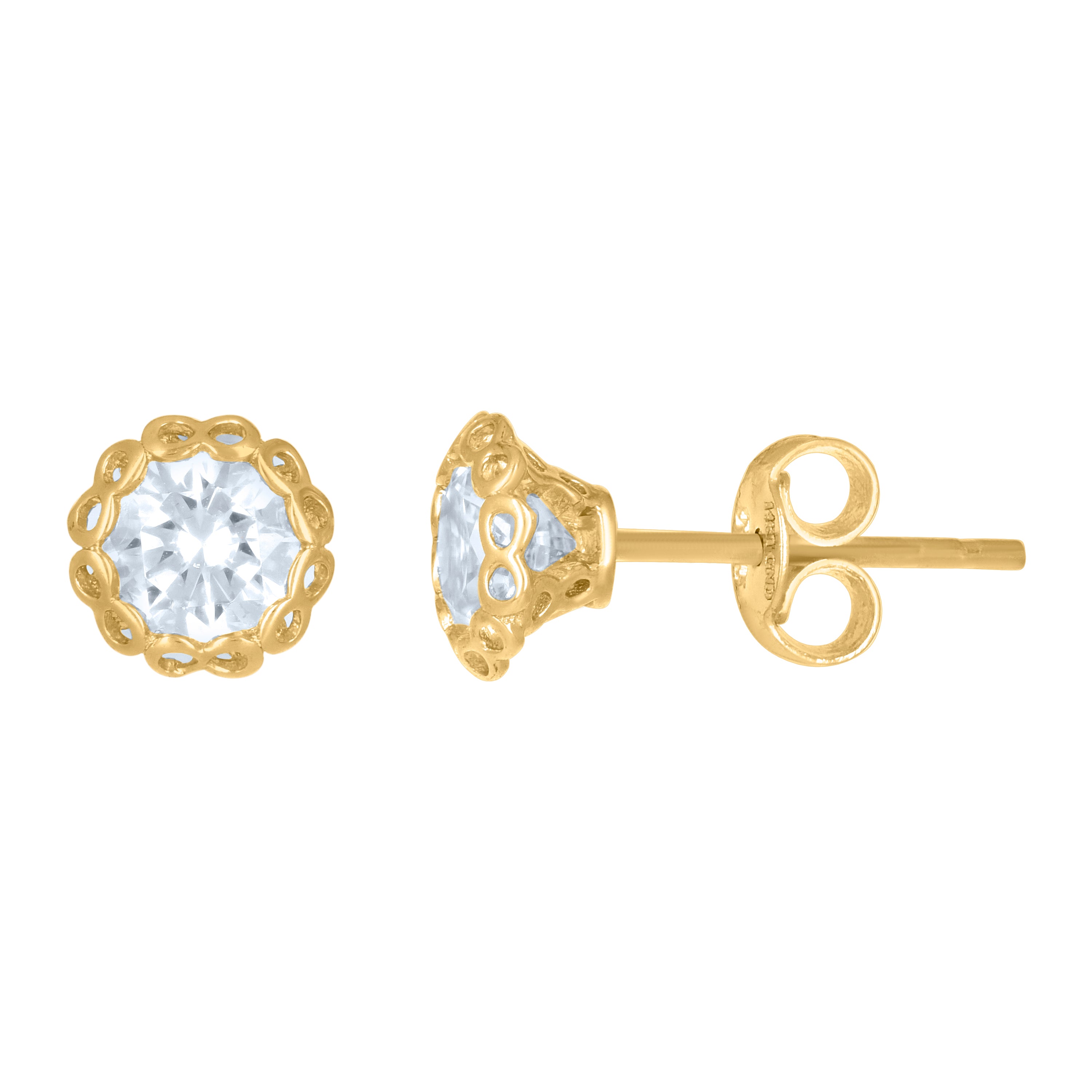 14Kt Yellow Gold Womens Cubic-Zirconia 6mm Flower Stud Earrings