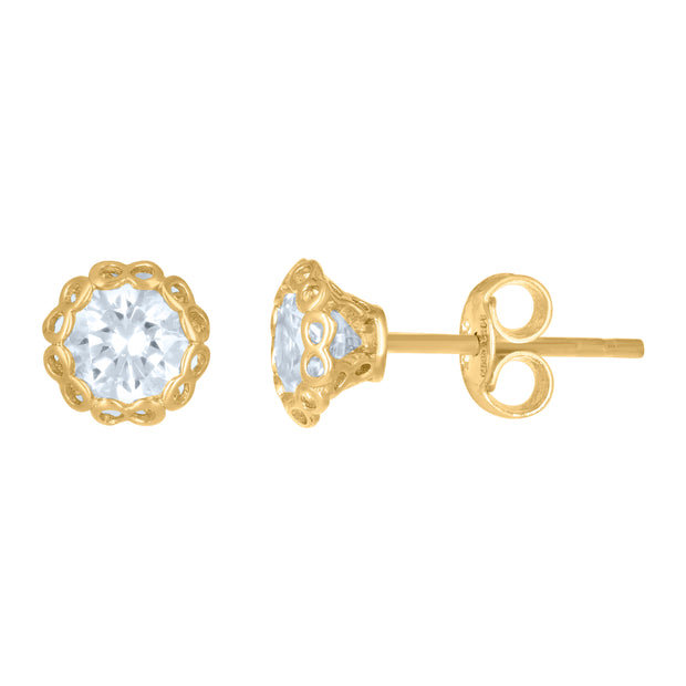 14Kt Yellow Gold Womens Cubic-Zirconia 6mm Flower Stud Earrings
