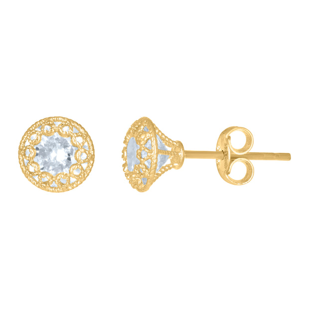 14Kt Yellow Gold Womens Cubic-Zirconia 7mm Fashion Stud Earrings
