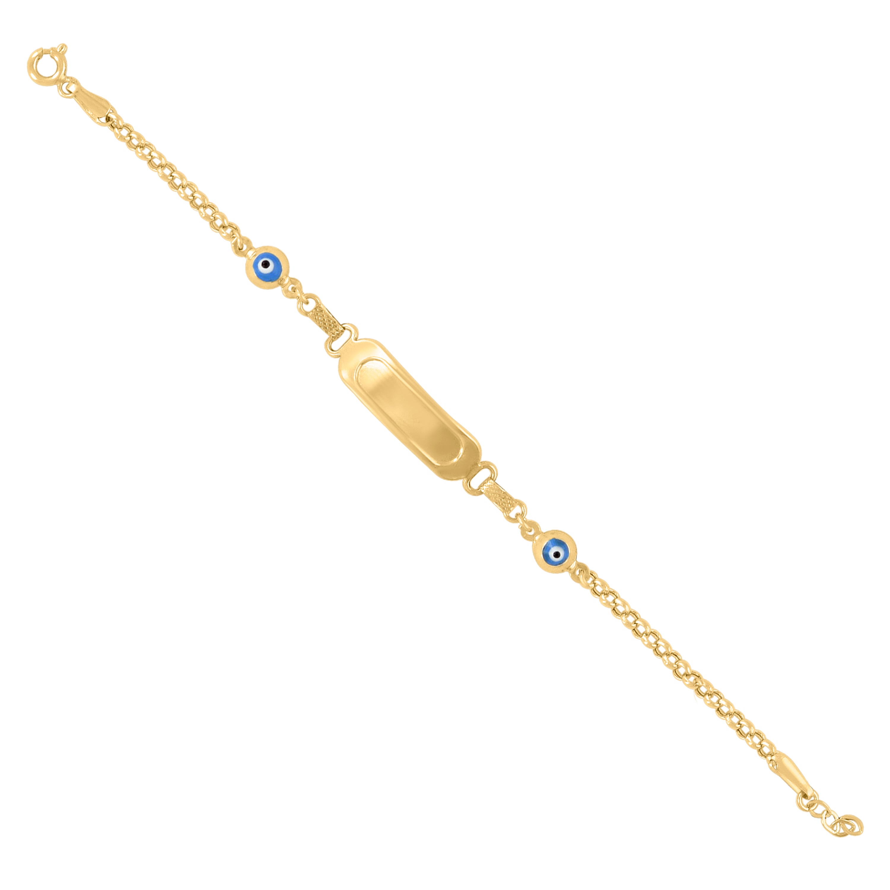 10kt Yellow Gold Womens Enamel Evil Eye Good Luck ID Bracelet Size 6 Inches 
