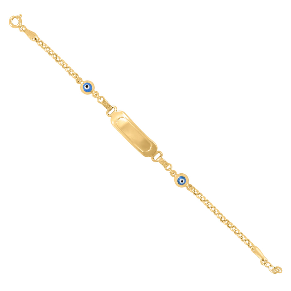 10kt Yellow Gold Womens Enamel Evil Eye Good Luck ID Bracelet Size 6 Inches 