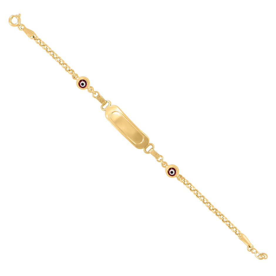 10kt Yellow Gold Womens Enamel Evil Eye Good Luck ID Bracelet Size 6 Inches 