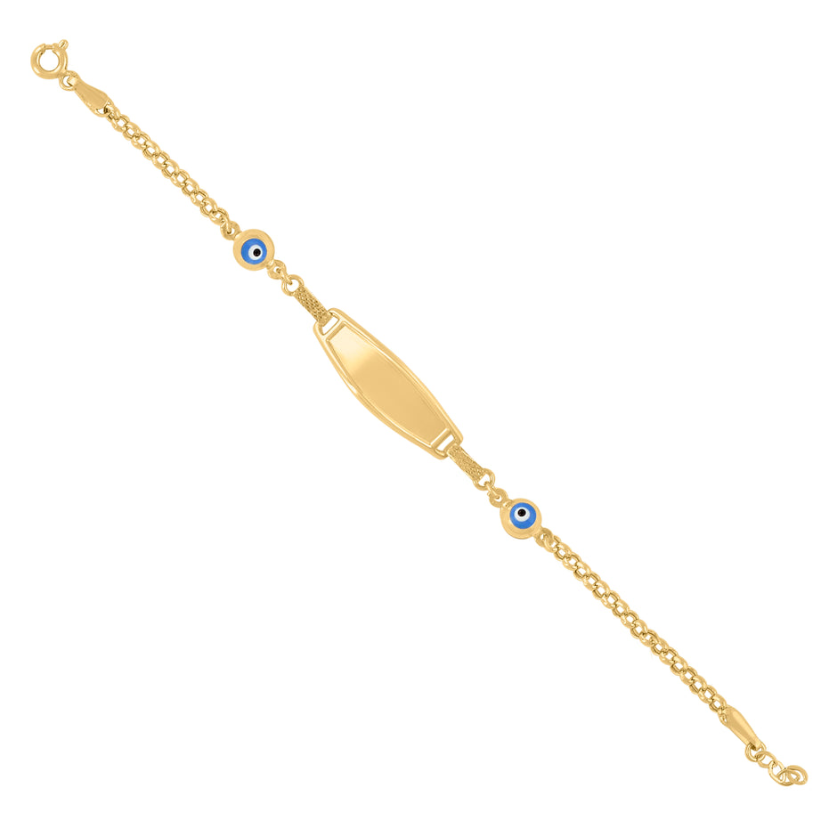 10kt Yellow Gold Womens Enamel Evil Eye Good Luck ID Bracelet Size 6 Inches 