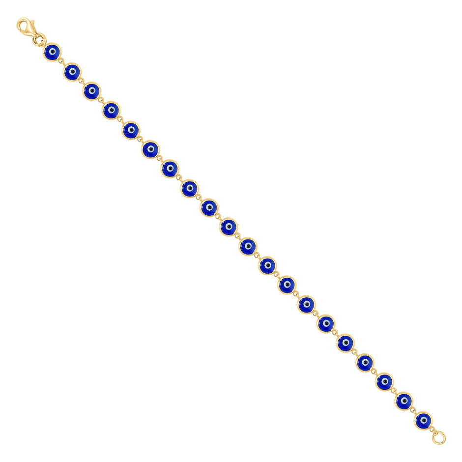 10kt Yellow Gold Womens Enamel Evil Eye Good Luck Bracelet Size 7 Inches 