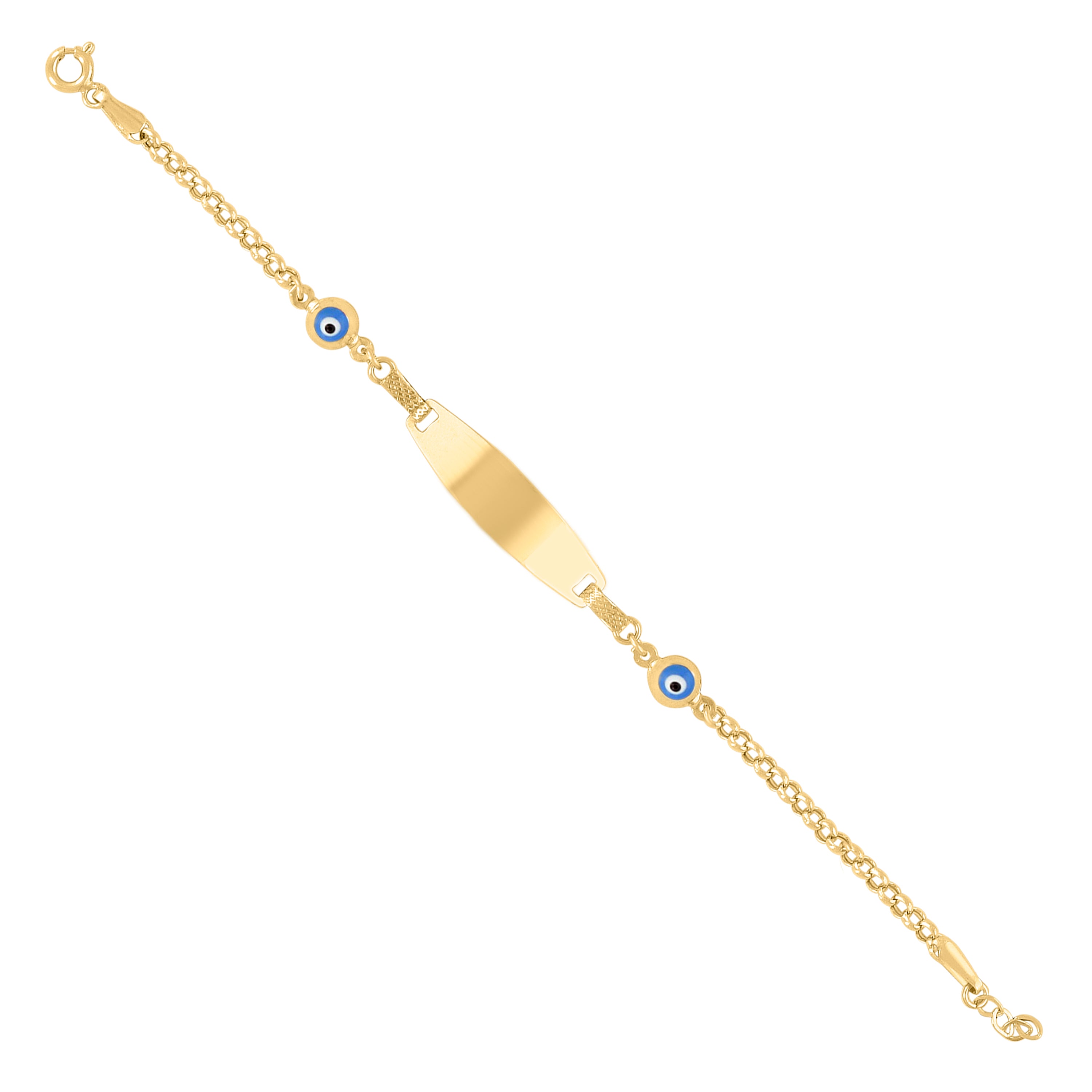 10kt Yellow Gold Womens Enamel Evil Eye Good Luck ID Bracelet Size 6 Inches 