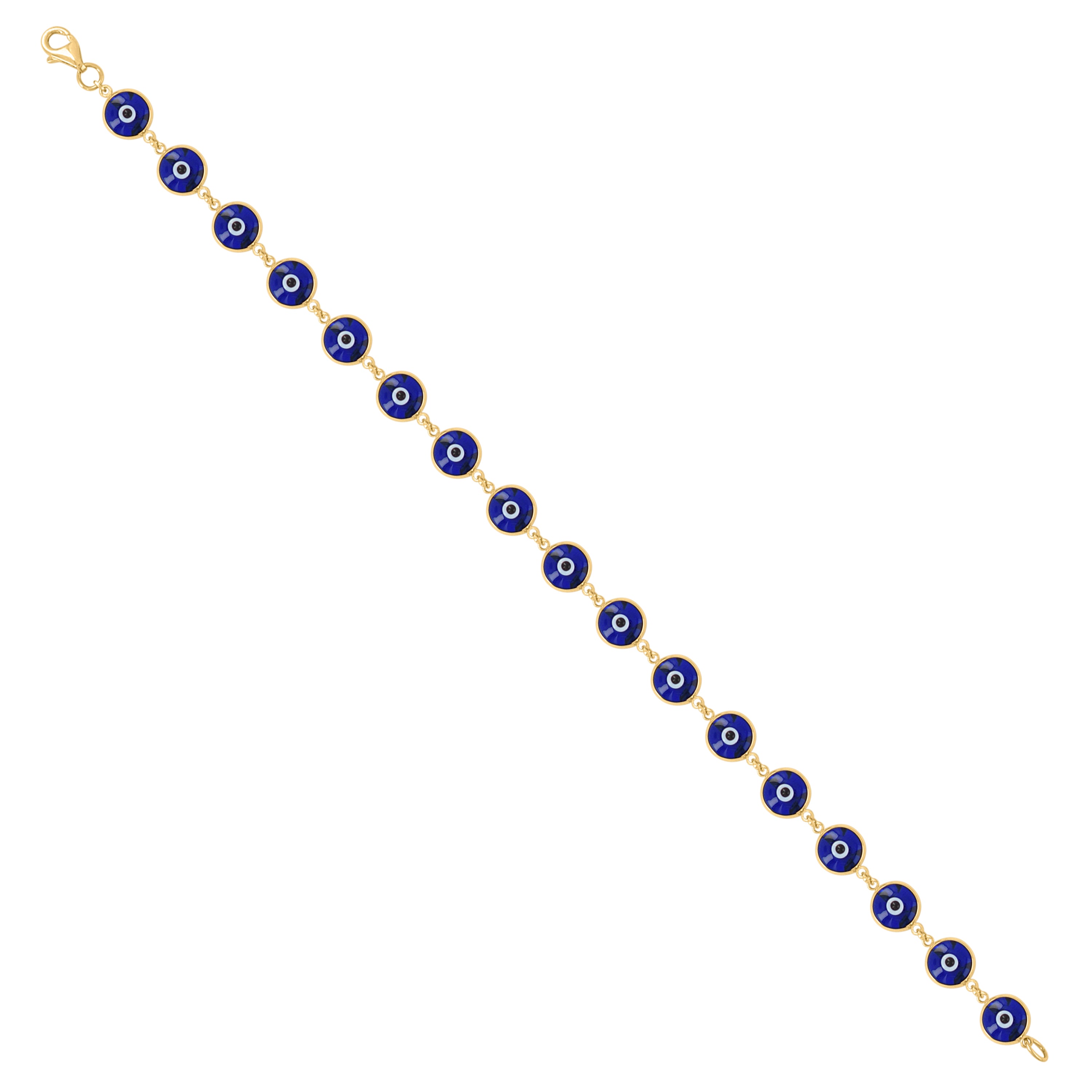 10kt Yellow Gold Womens Blue Black Enamel Evil Eye Fashion Link Bracelet Size 8 Inches
