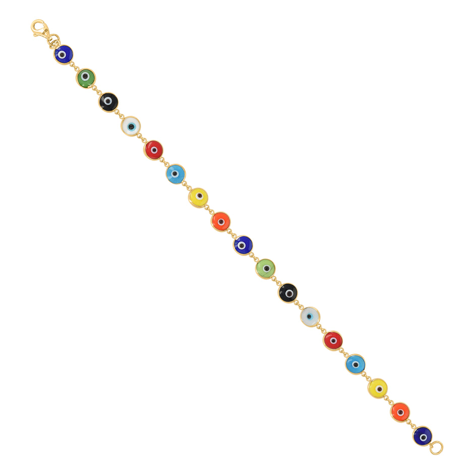 10kt Yellow Gold Womens Enamel Evil Eye Good Luck Bracelet Size 7 Inches 