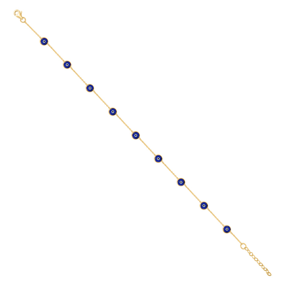 10kt Yellow Gold Womens Blue Black Enamel Evil Eye Chain Anklet Size 10 Inches
