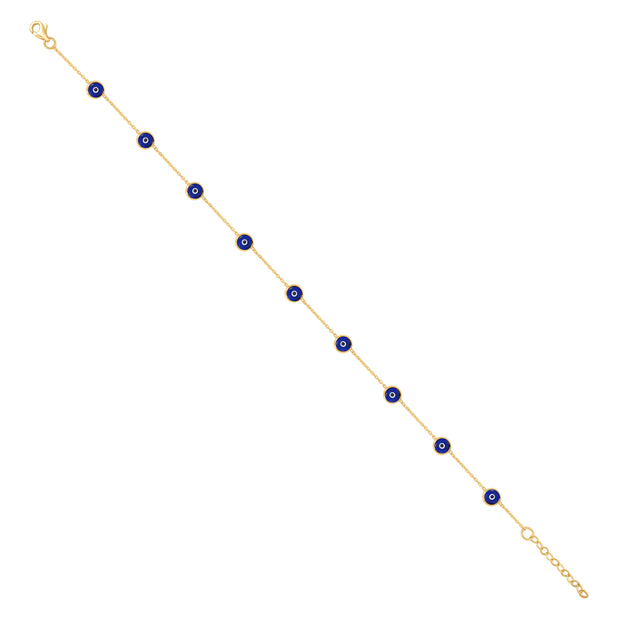 10kt Yellow Gold Womens Blue Black Enamel Evil Eye Chain Anklet Size 10 Inches