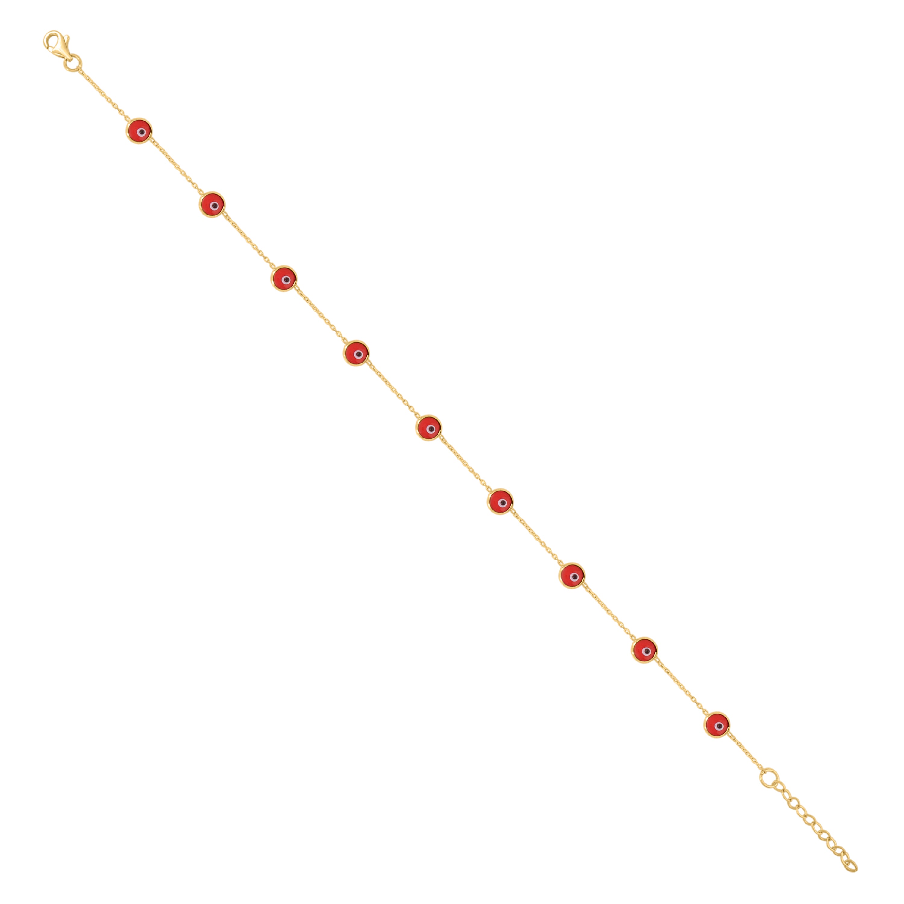 10kt Yellow Gold Womens Red Black Enamel Evil Eye Chain Anklet Size 10 Inches