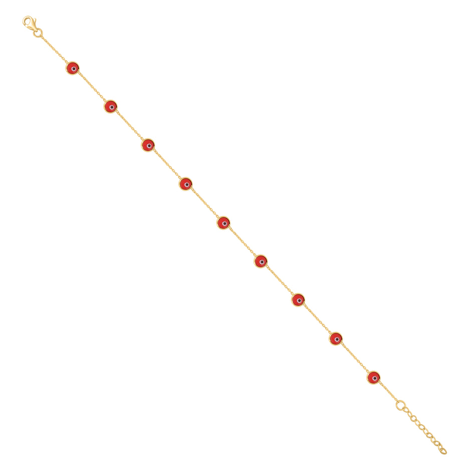 10kt Yellow Gold Womens Red Black Enamel Evil Eye Chain Anklet Size 10 Inches