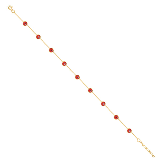 10kt Yellow Gold Womens Red Black Enamel Evil Eye Chain Anklet Size 10 Inches