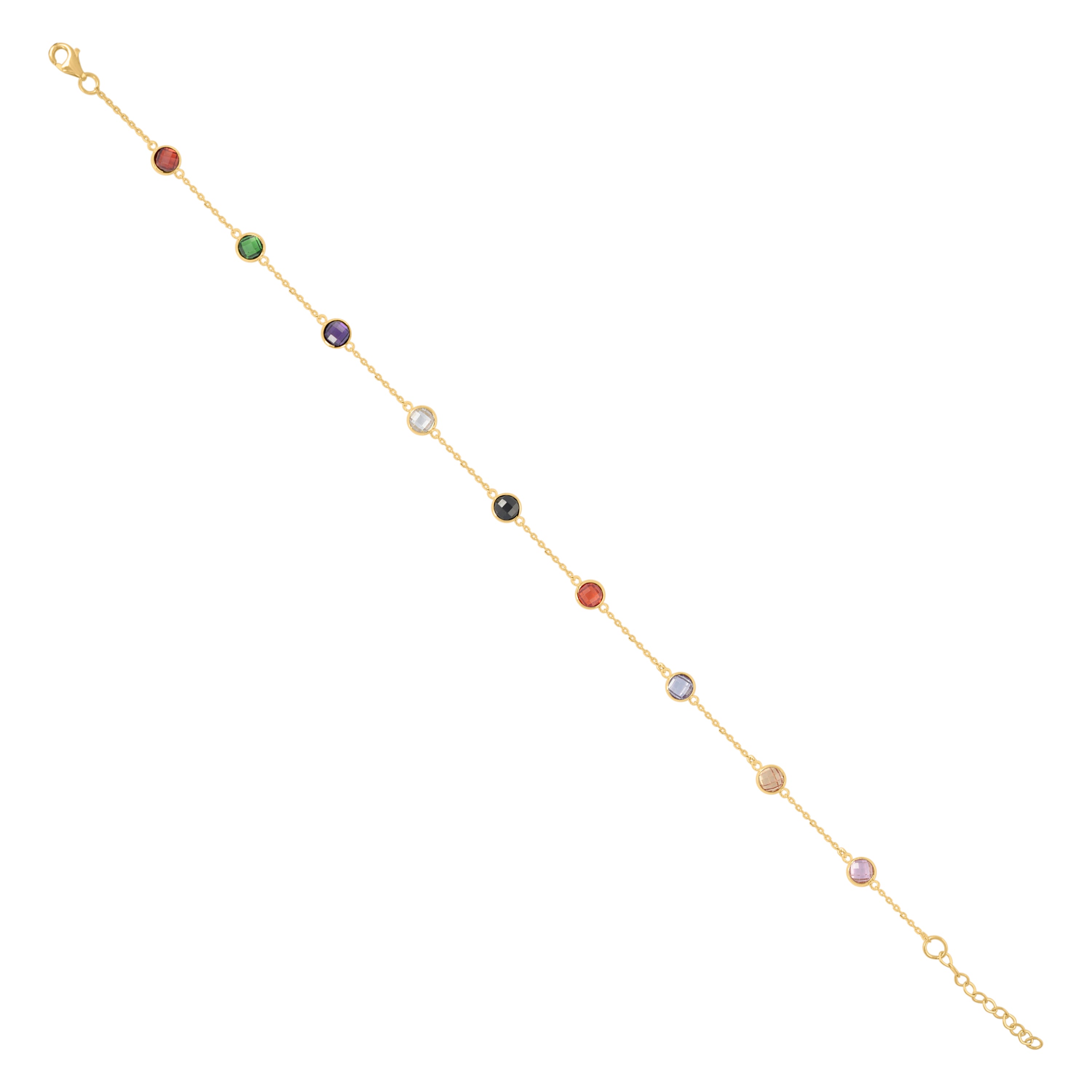10kt Yellow Gold Womens Multi-Color Cubic-Zirconia Chain Anklet Size 10 Inches
