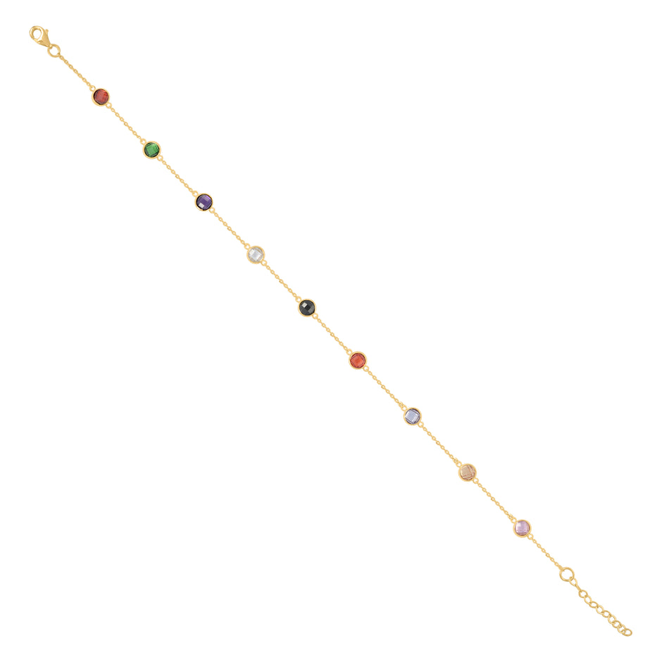 10kt Yellow Gold Womens Multi-Color Cubic-Zirconia Chain Anklet Size 10 Inches