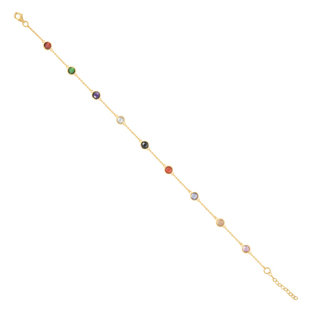 10kt Yellow Gold Womens Multi-Color Cubic-Zirconia Chain Anklet Size 10 Inches