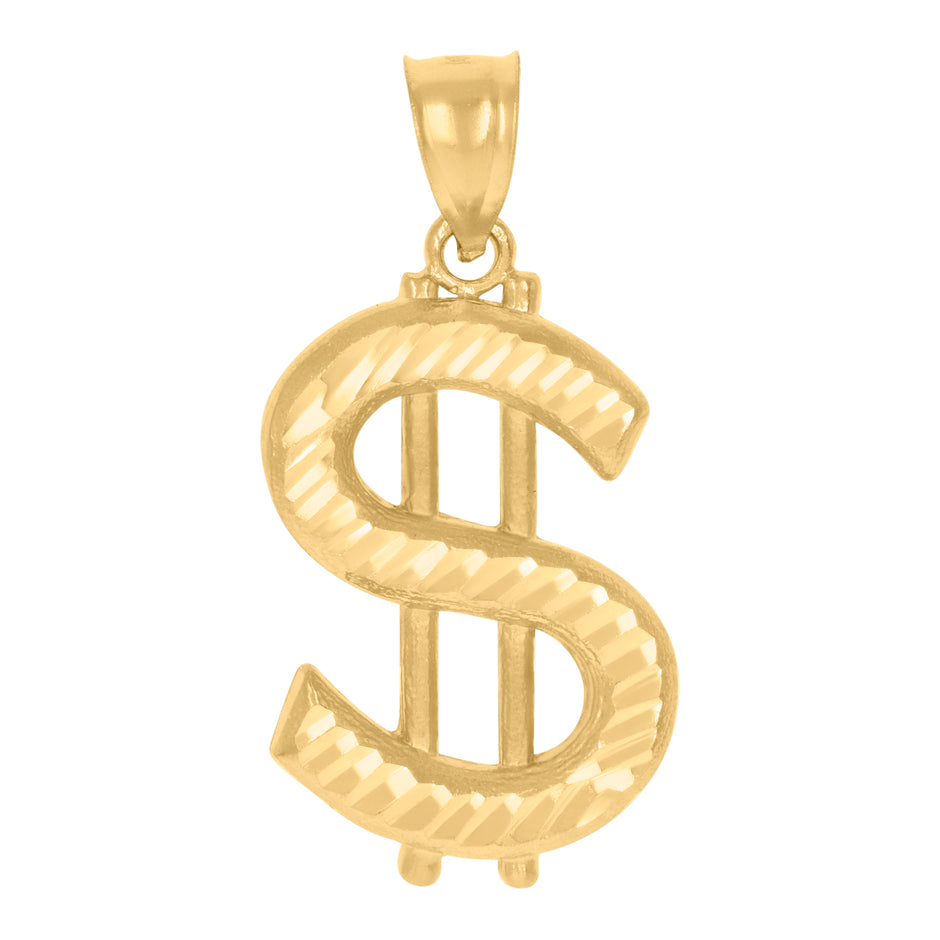 10kt Yellow Gold Mens Dollar Sign Currency Charm Pendant