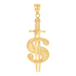 10kt Yellow Gold Mens Sword Dollar Sign Currency Charm Pendant