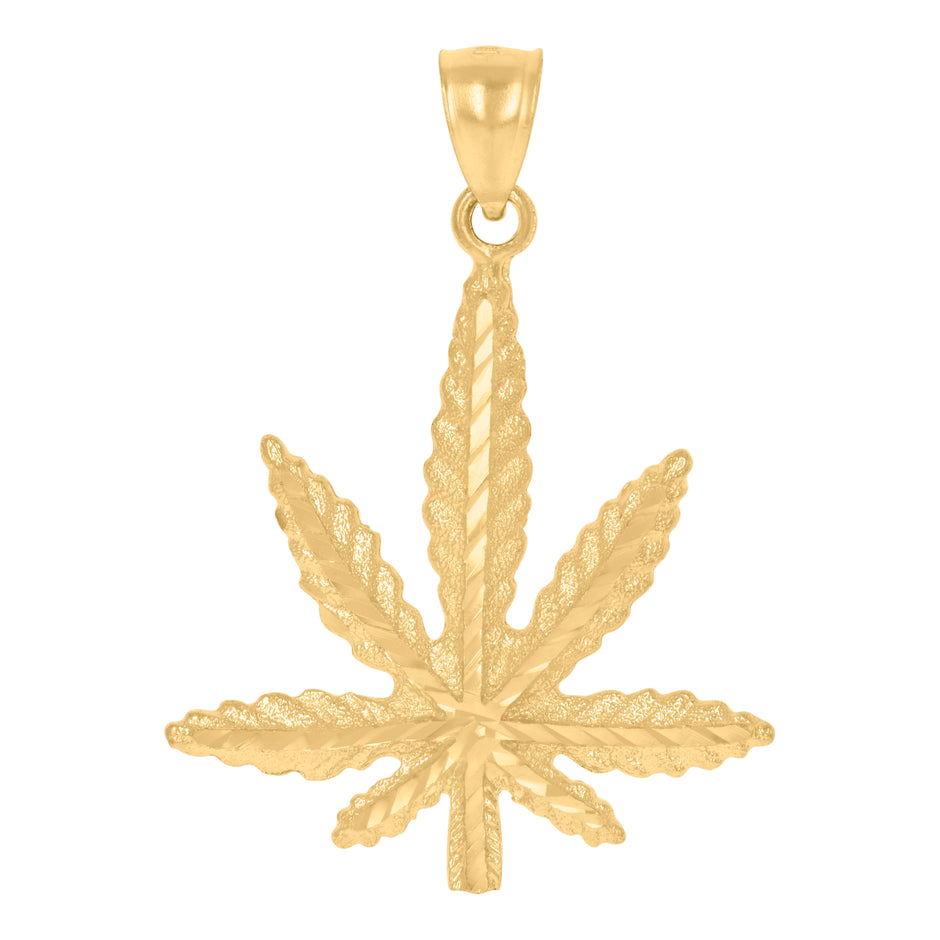 10kt Yellow Gold Mens Marijuana Leaf Fashion Charm Pendant